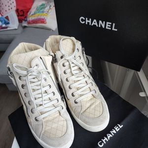Authentic CHANEL High Top Beige Sneakers